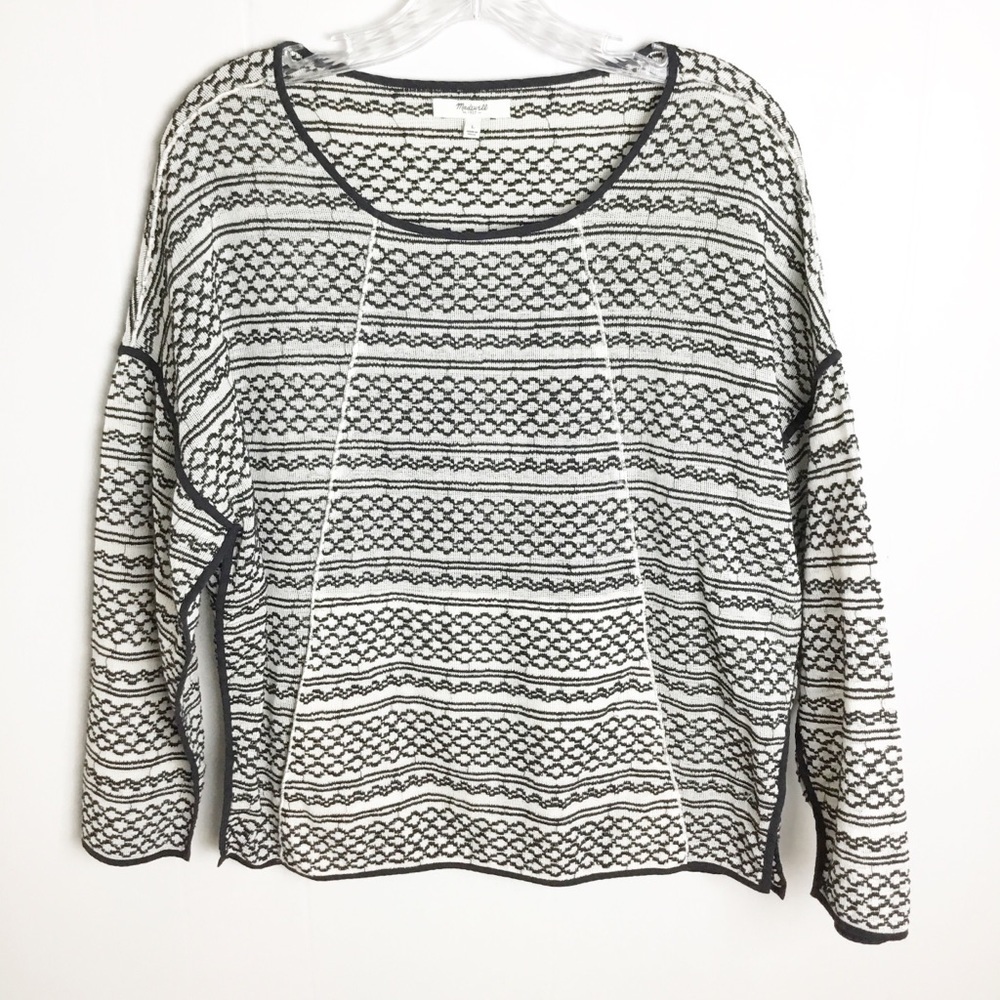 Madewell Black & White 3/4 Sleeve Top Blouse Size L